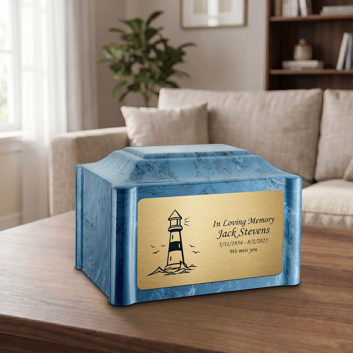 Adult Devotion Lighthouse Twilight Blue Cultured Marble Urns for Ashes