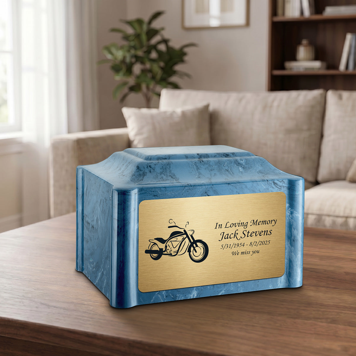 Adult Devotion Motorcycle Twilight Blue Cultured Marble Urns for Ashes