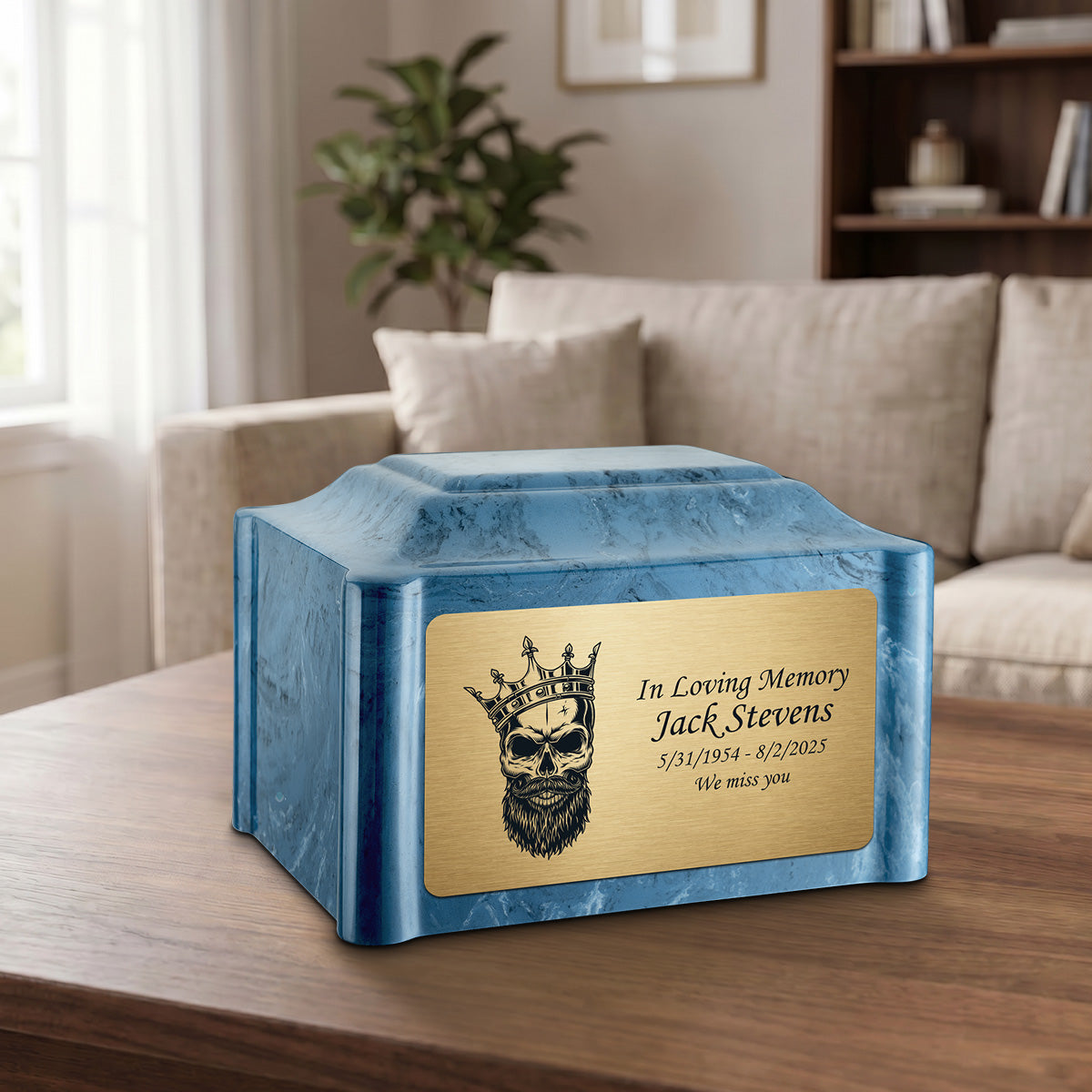 Adult Devotion Skull Twilight Blue Cultured Marble Urns for Ashes