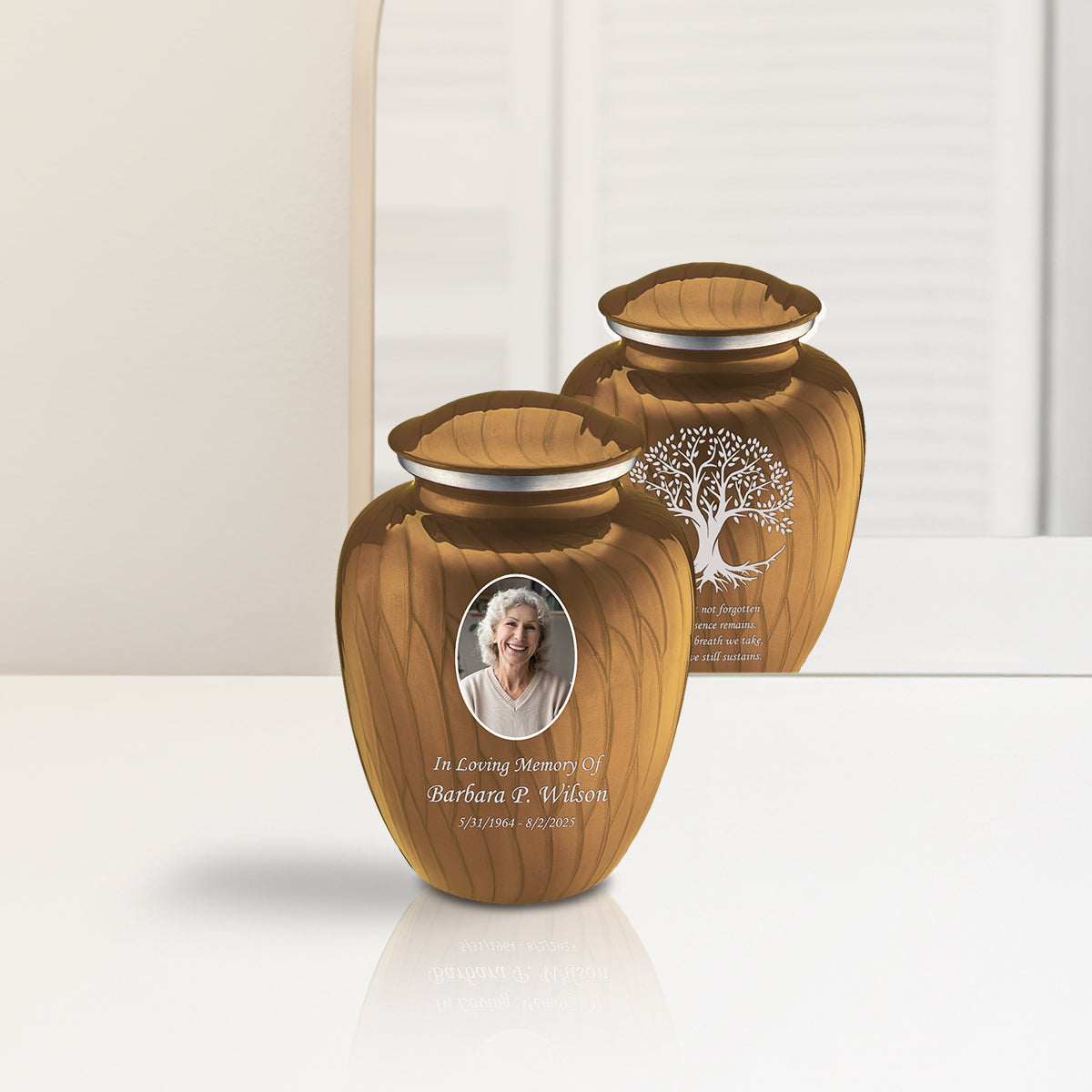 Medium Embrace Pearl Gold Portrait with Tree of Life Cremation Urn
