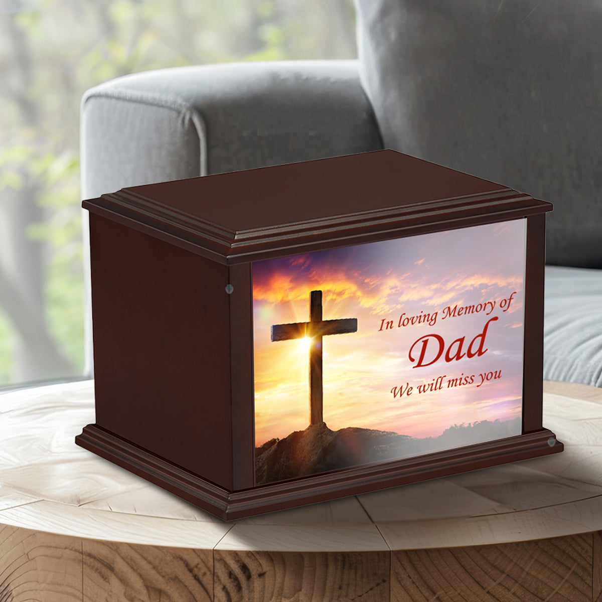 Custom Printed Heritage Everlasting Expressions Cross Wood Box Cremation Urn