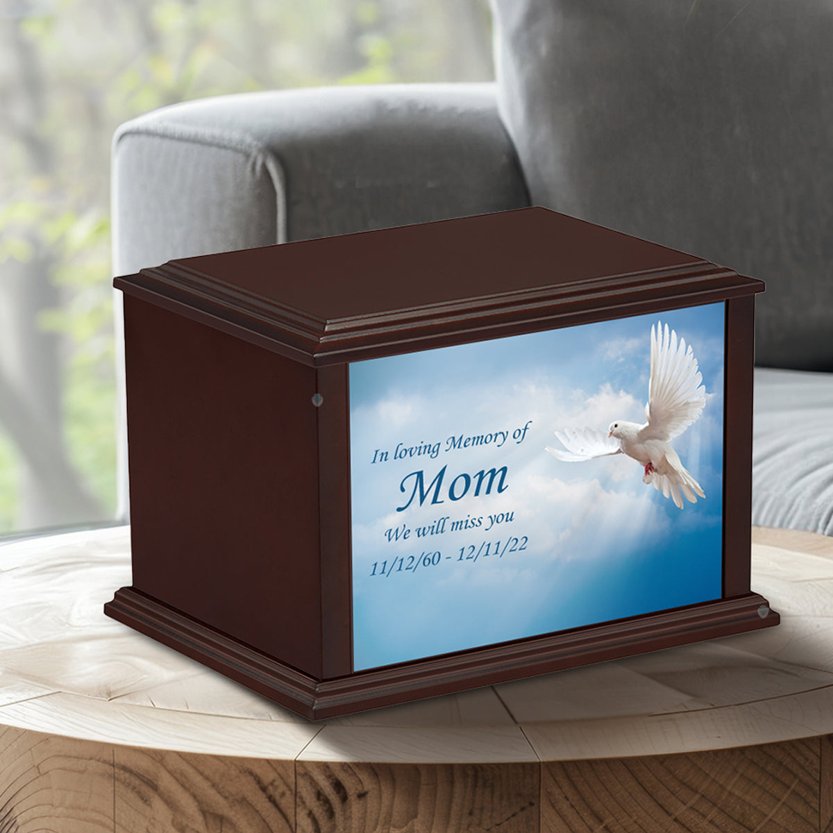 Custom Printed Heritage Everlasting Expressions Dove Wood Box Cremation Urn