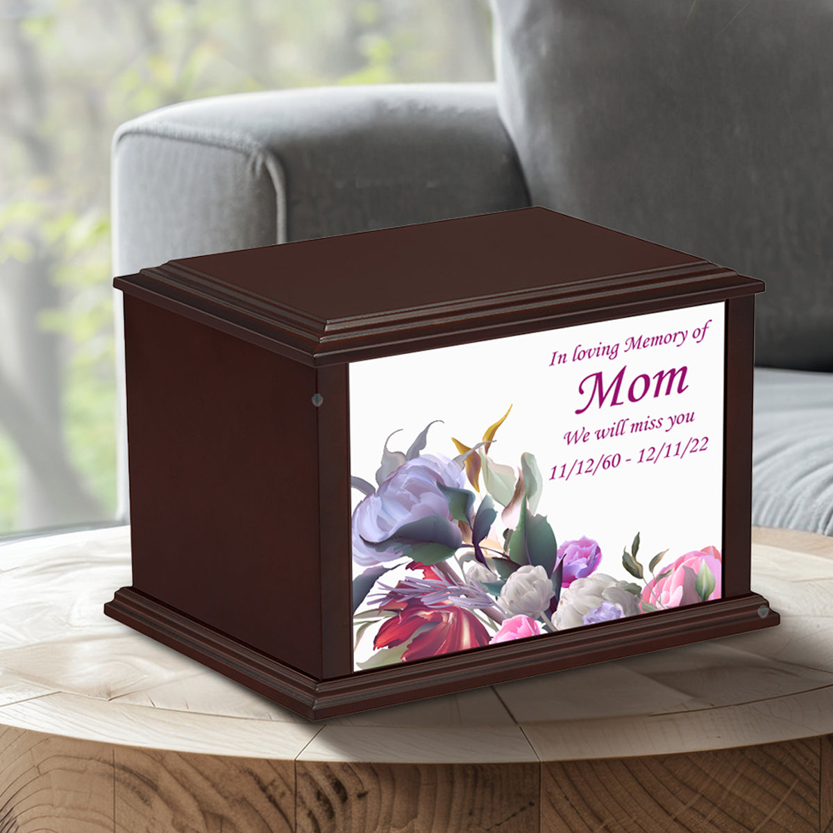 Custom Printed Heritage Everlasting Expressions Flowers Wood Box Cremation Urn