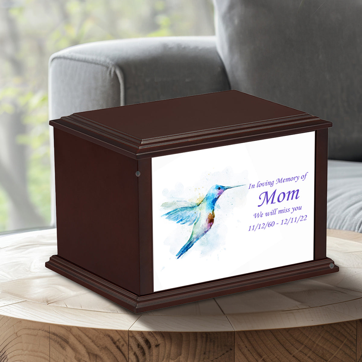 Custom Printed Heritage Everlasting Expressions Hummingbird Wood Box Cremation Urn