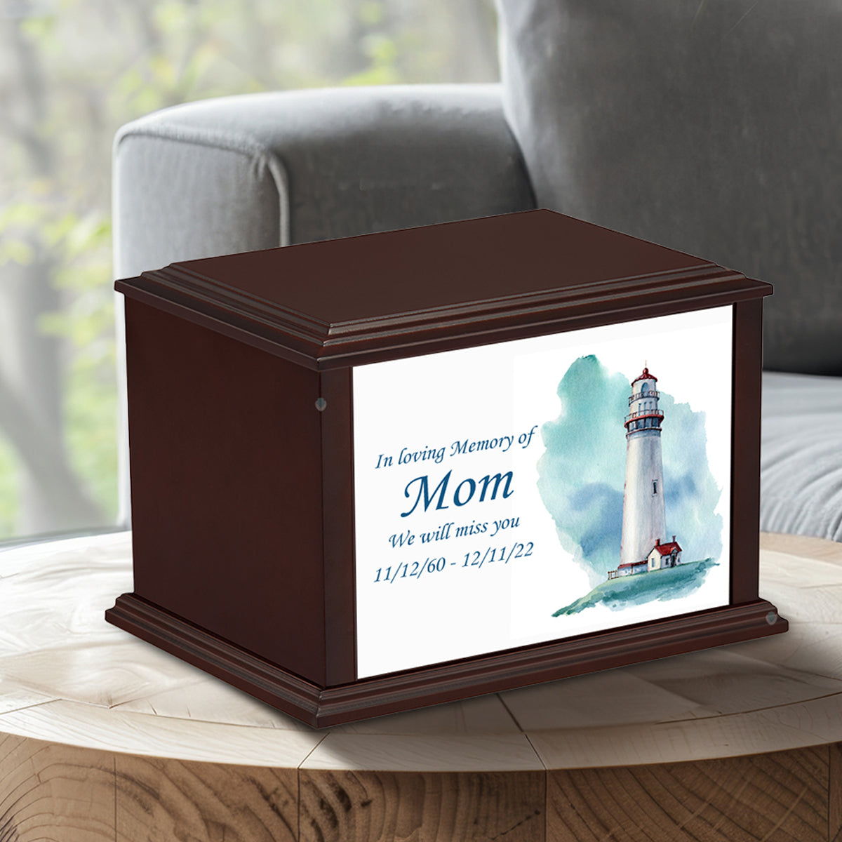 Custom Printed Heritage Everlasting Expressions Lighthouse Wood Box Cremation Urn