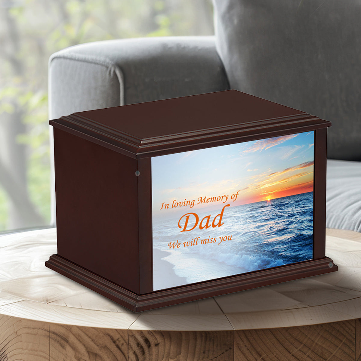 Custom Printed Heritage Everlasting Expressions Ocean Sunset Wood Box Cremation Urn