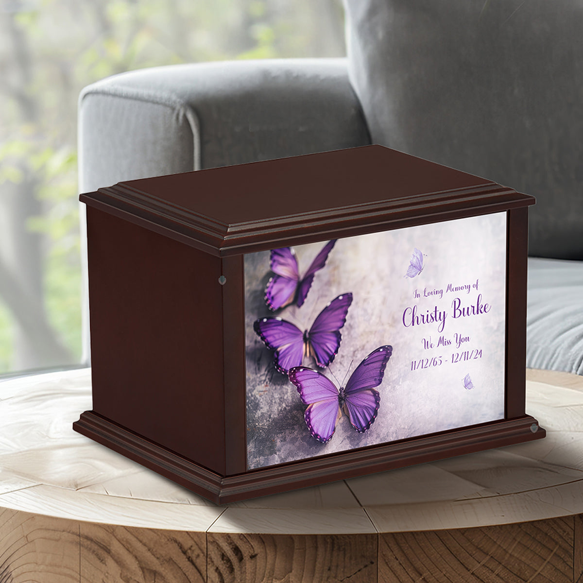 Custom Printed Heritage Everlasting Expressions Butterflies Wood Box Cremation Urn