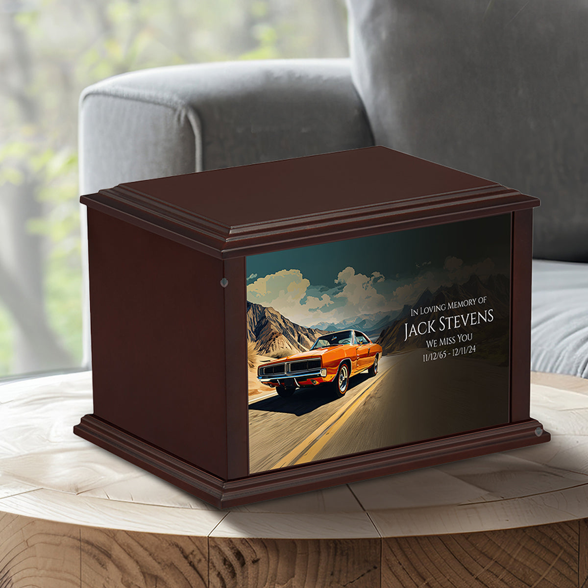Custom Printed Heritage Everlasting Expressions Classic Car Wood Cremation Urn