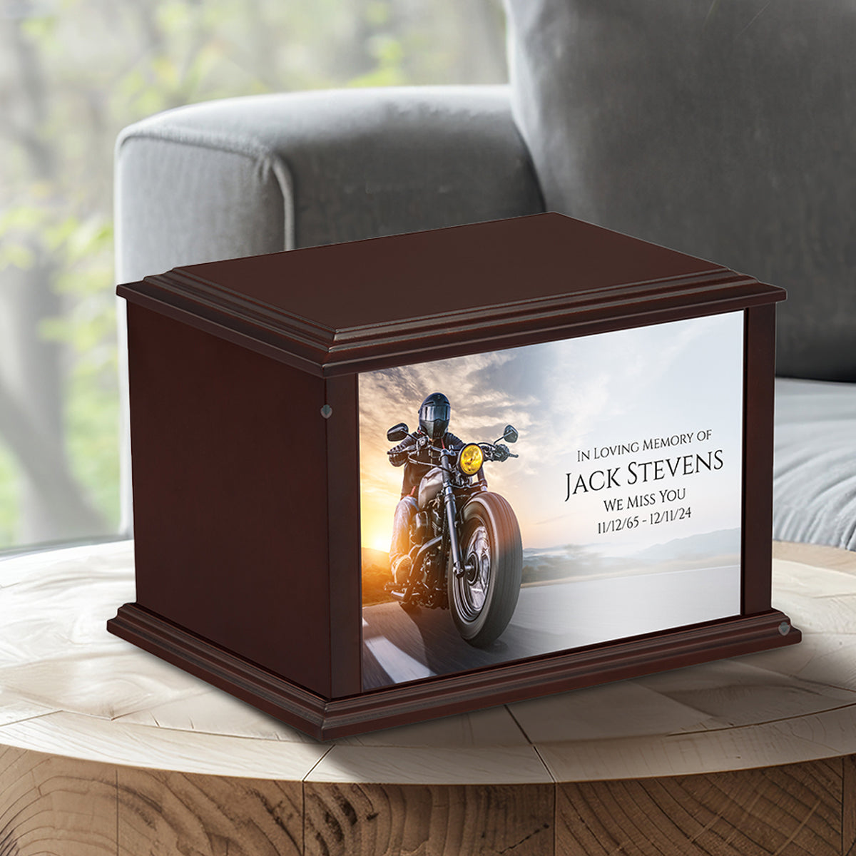 Custom Printed Heritage Everlasting Expressions Motorcycle Wood Box Cremation Urn