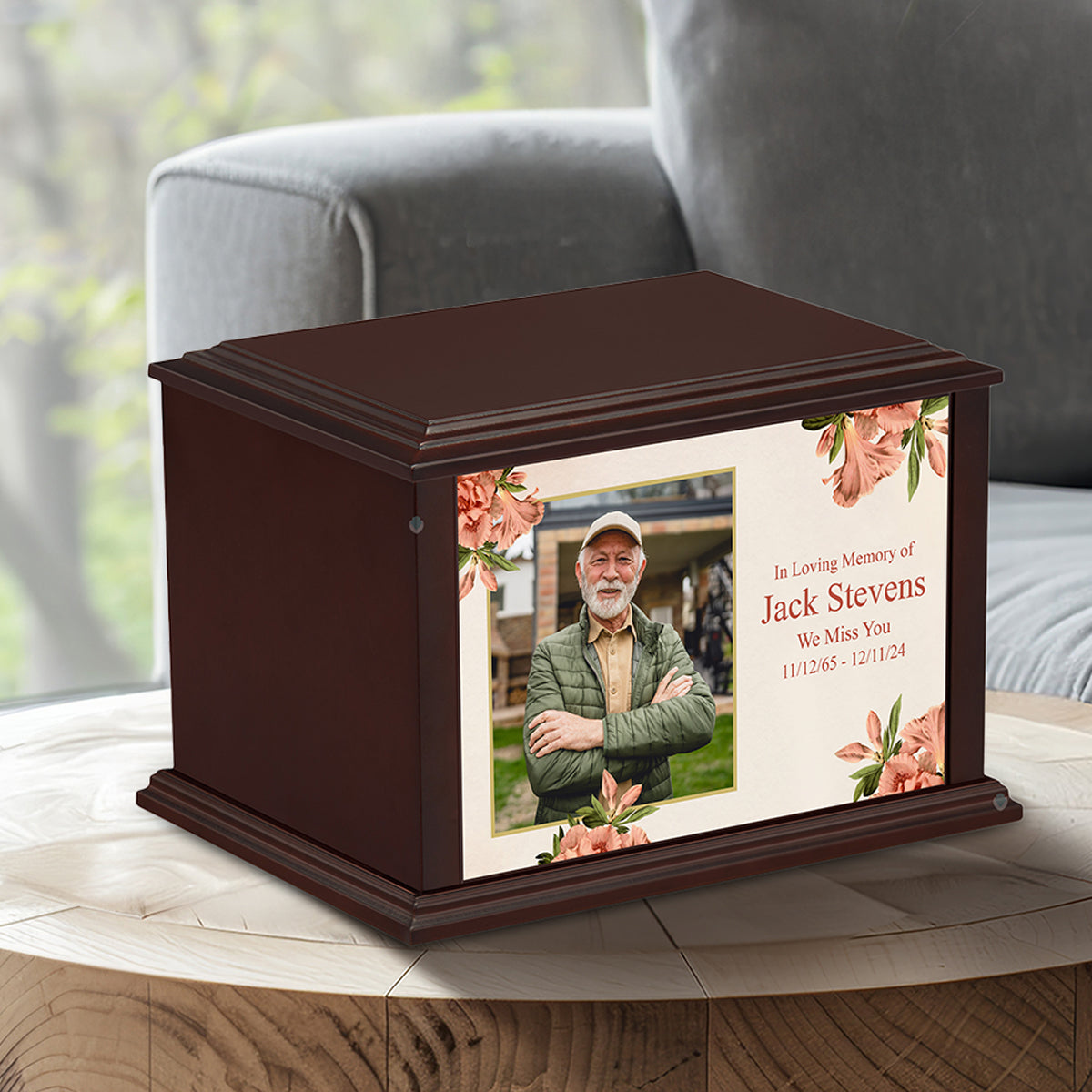 Custom Printed Heritage Everlasting Expressions Azalea Flower Wood Cremation Urn