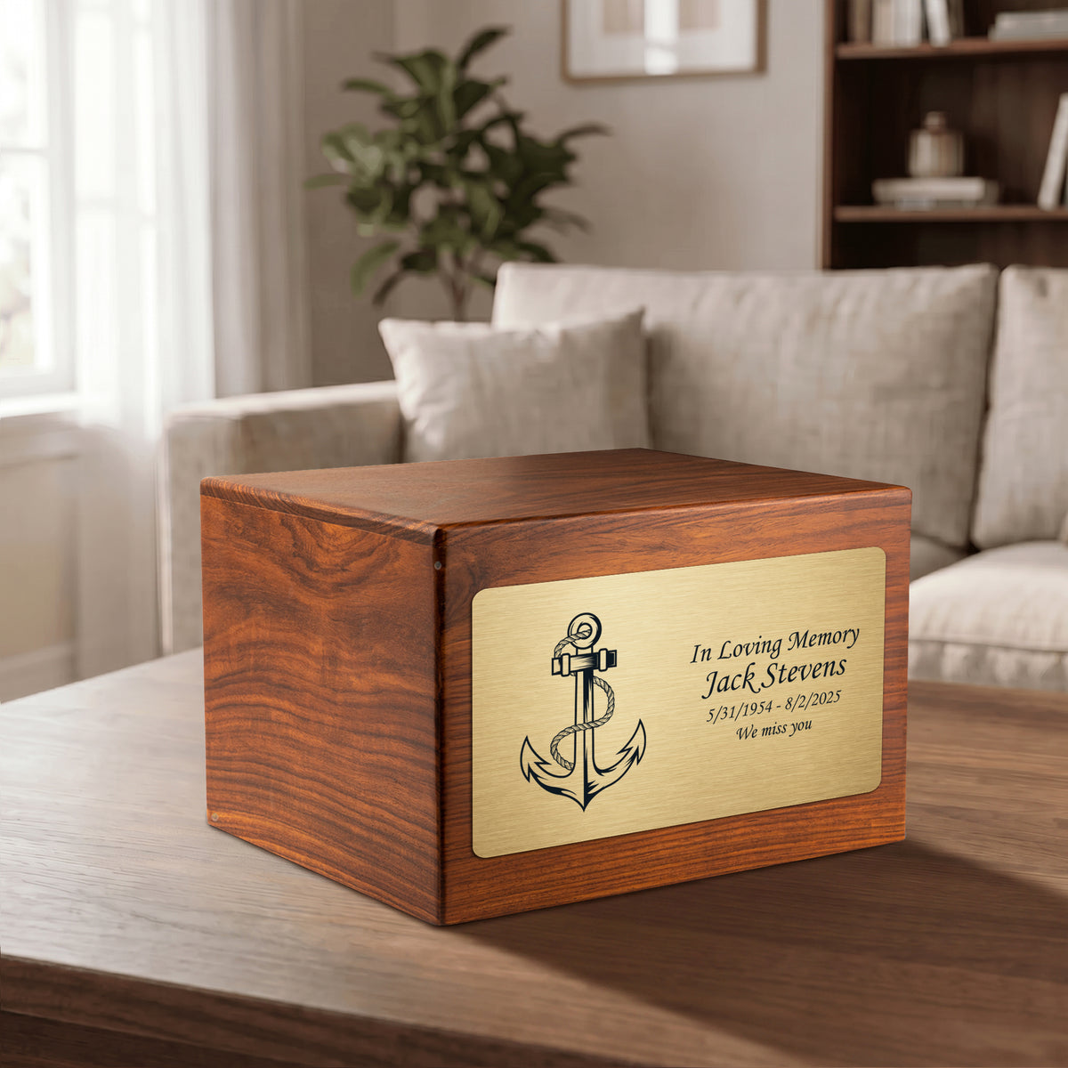 Adult Aura Anchor Custom Engraved Solid Wood Box Cremation Urn