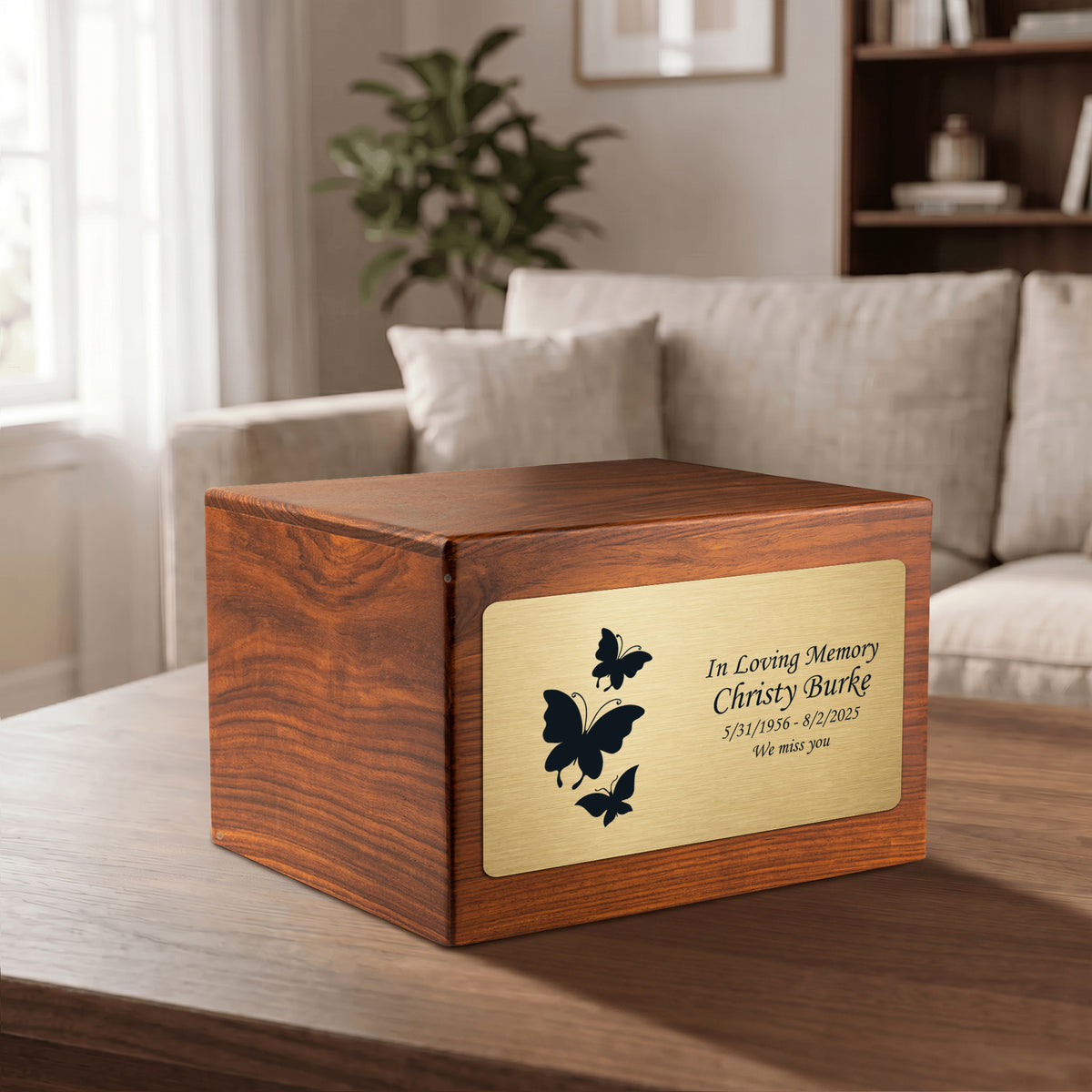 Adult Aura Butterfly Custom Engraved Solid Wood Box Cremation Urn