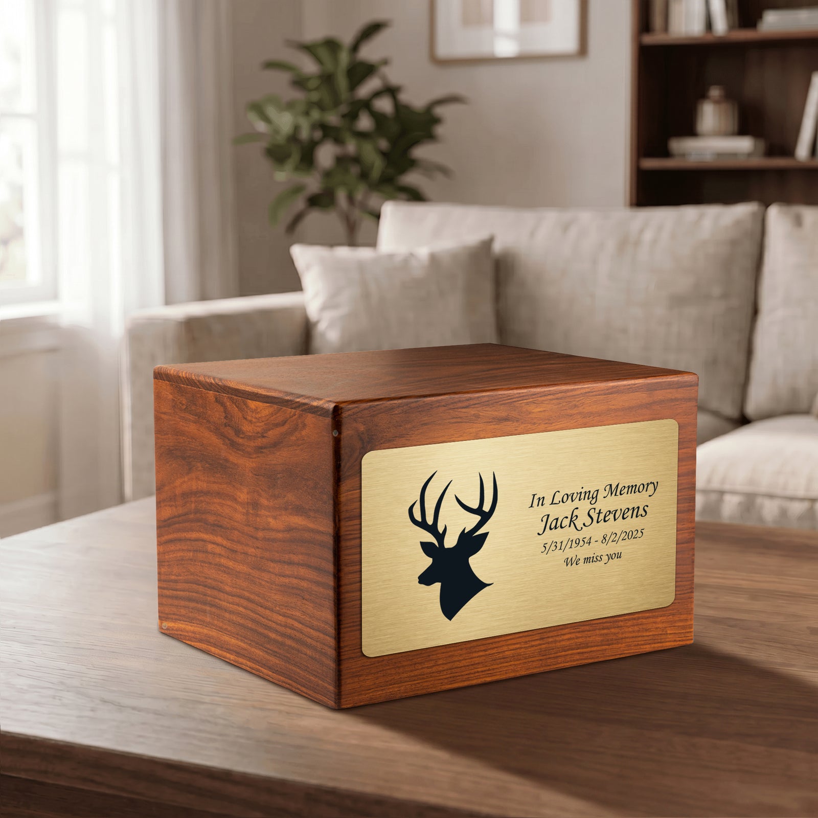 Adult Aura Deer Custom Engraved Solid Wood Box Cremation Urn