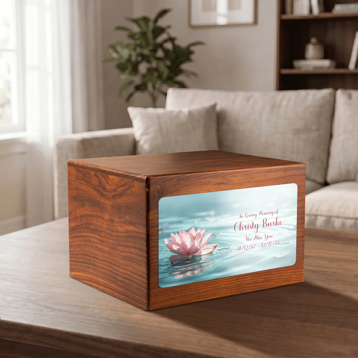 Adult Aura Lotus Flower Custom Printed Solid Wood Box Cremation Urn
