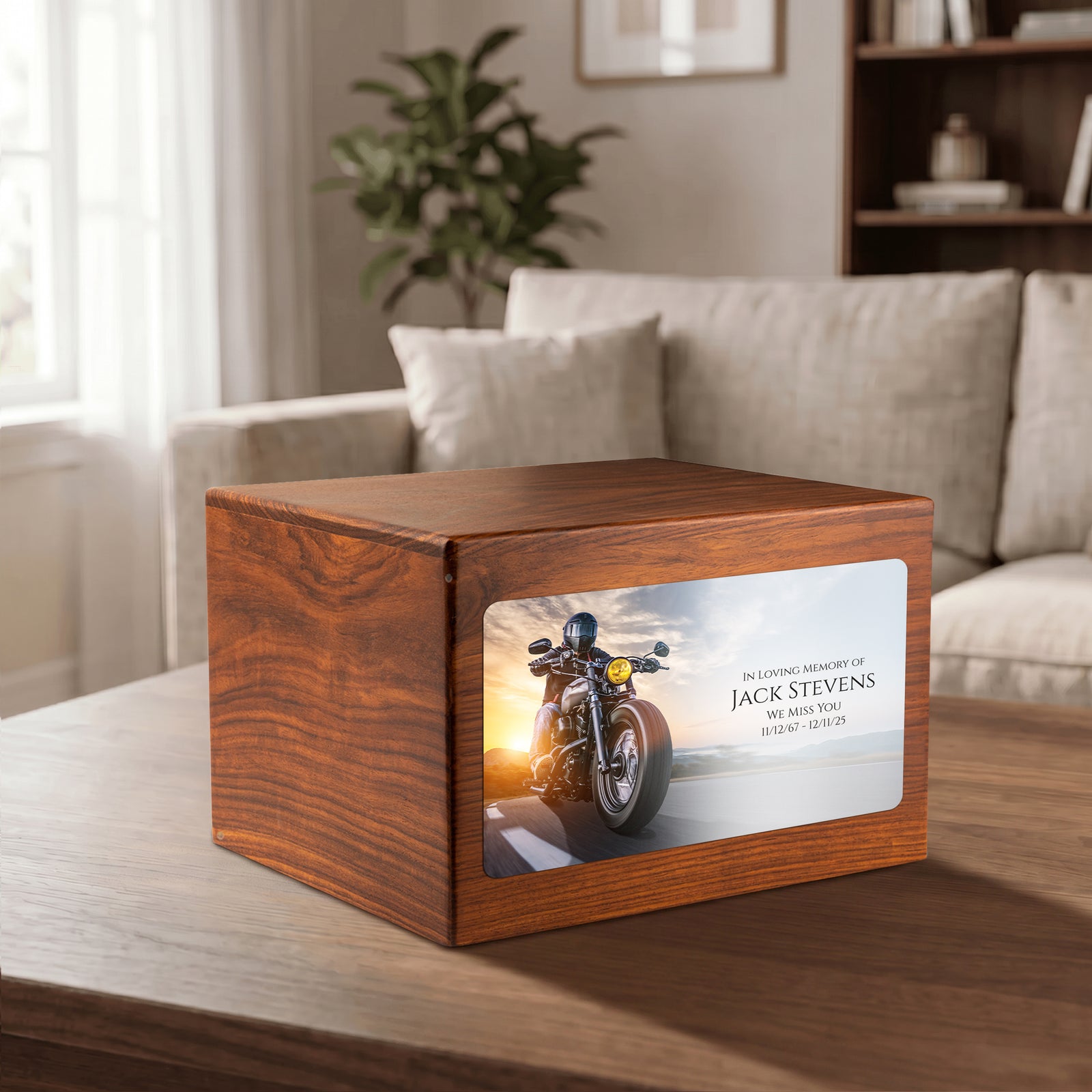 Adult Aura Motorcycle Custom Printed Solid Wood Box Cremation Urn