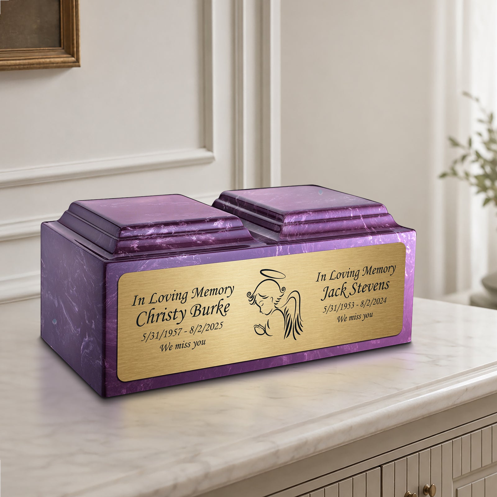 Adult Companion Custom Printed Amethyst Angel Cultured Marble Urns by MacKenzie