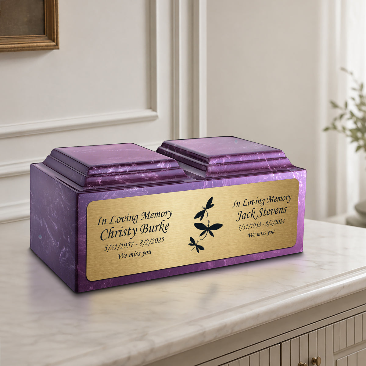 Adult Companion Custom Printed Amethyst Dragonflies Cultured Marble Urns by MacKenzie