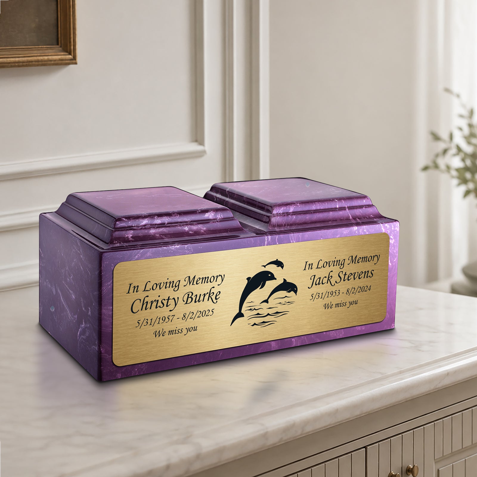 Adult Companion Custom Printed Amethyst Dolphin Cultured Marble Urns by MacKenzie
