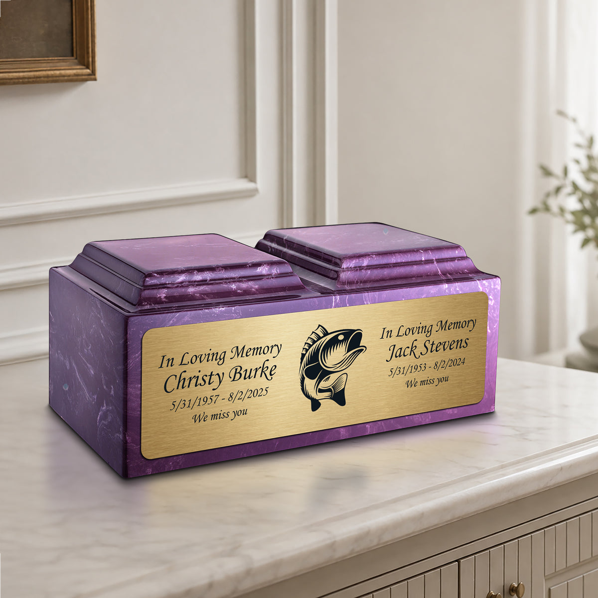 Adult Companion Custom Printed Amethyst Fishing Cultured Marble Urns by MacKenzie