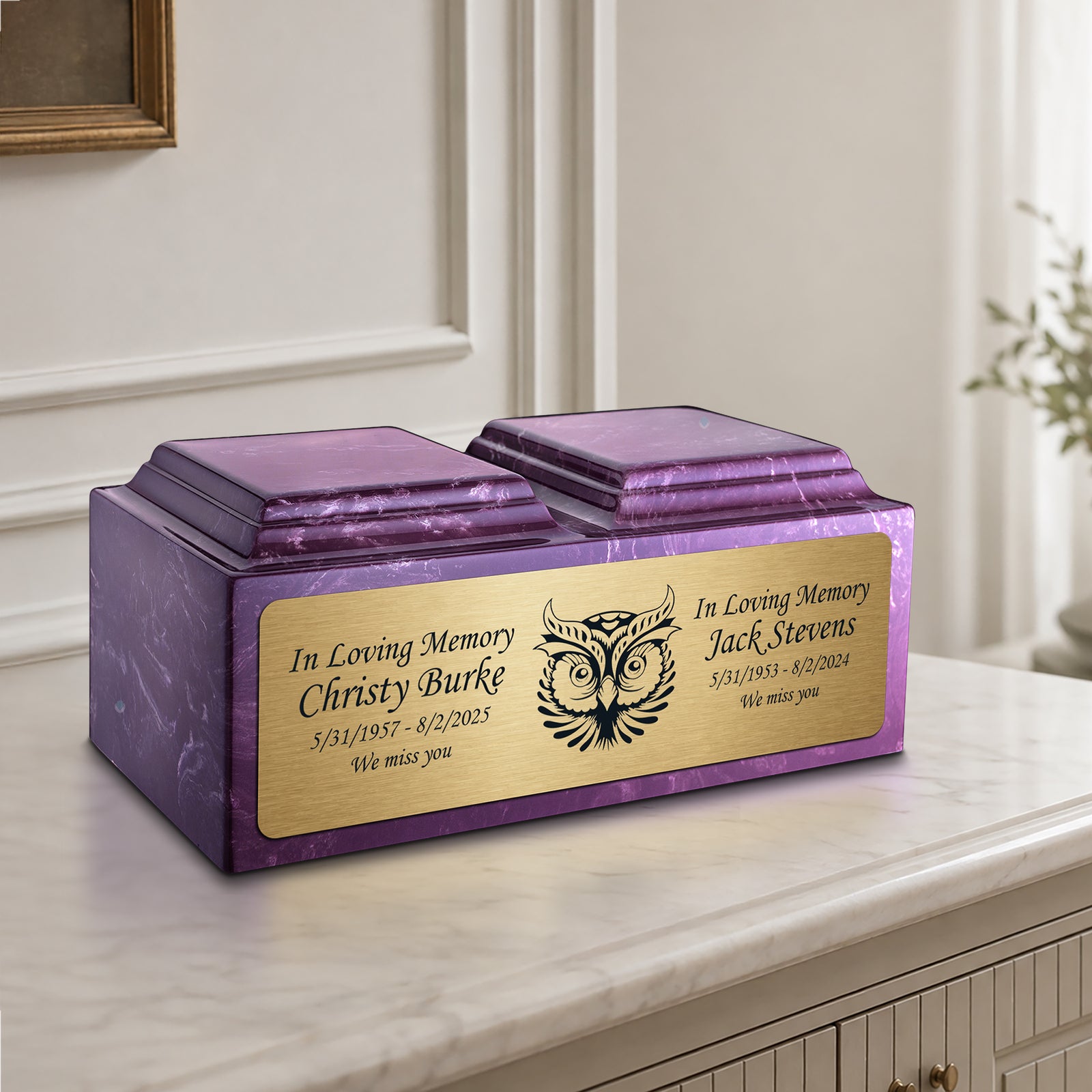 Adult Companion Custom Printed Amethyst Owl Cultured Marble Urns by MacKenzie