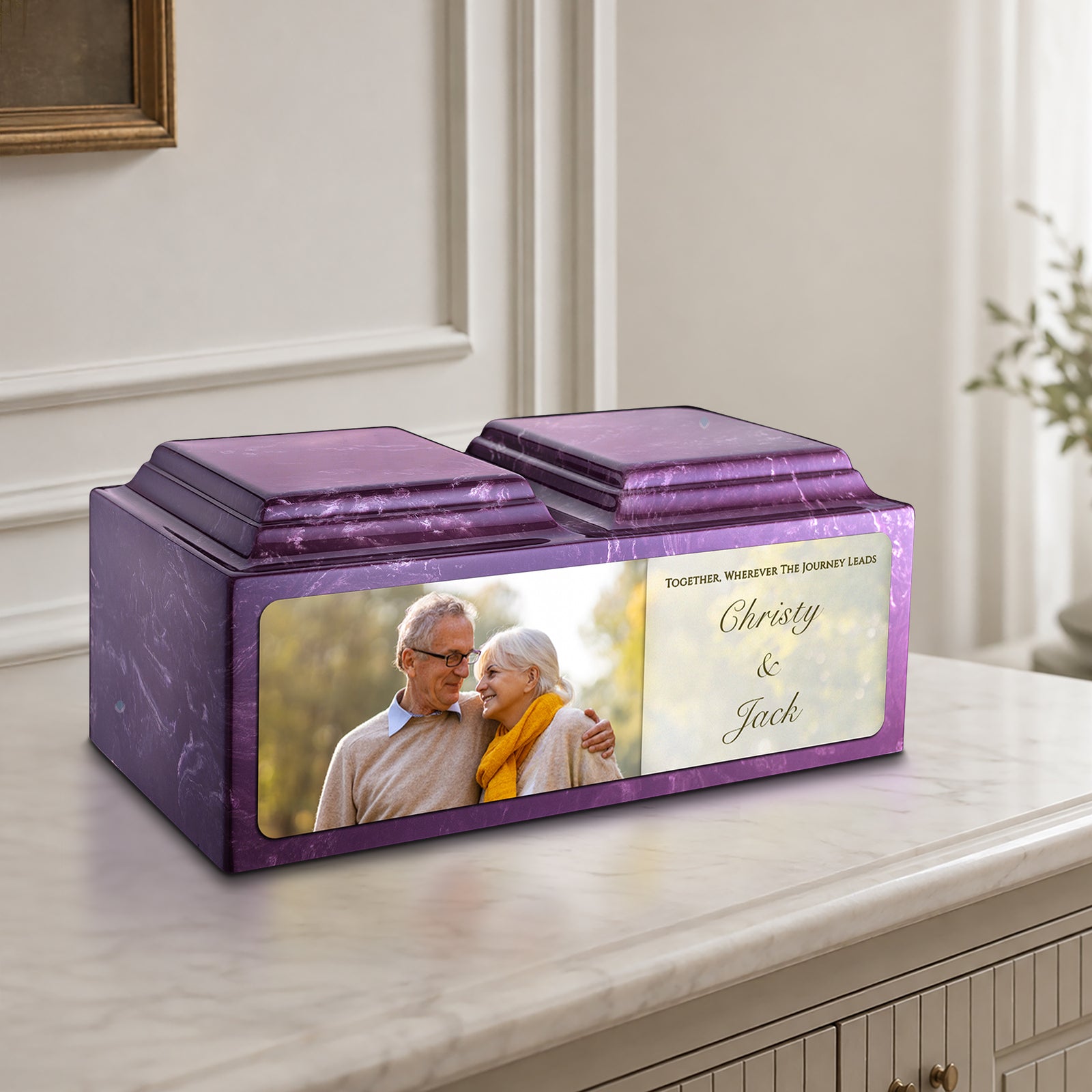 Adult Companion Custom Couple Portrait Amethyst Cultured Marble Urns by MacKenzie