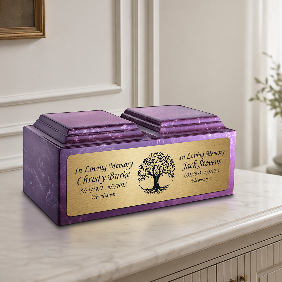 Adult Companion Custom Printed Amethyst Tree of Life Cultured Marble Urns by MacKenzie