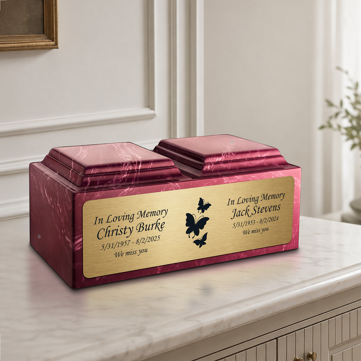 Adult Companion Custom Printed Berry Butterflies Cultured Marble Urns by MacKenzie