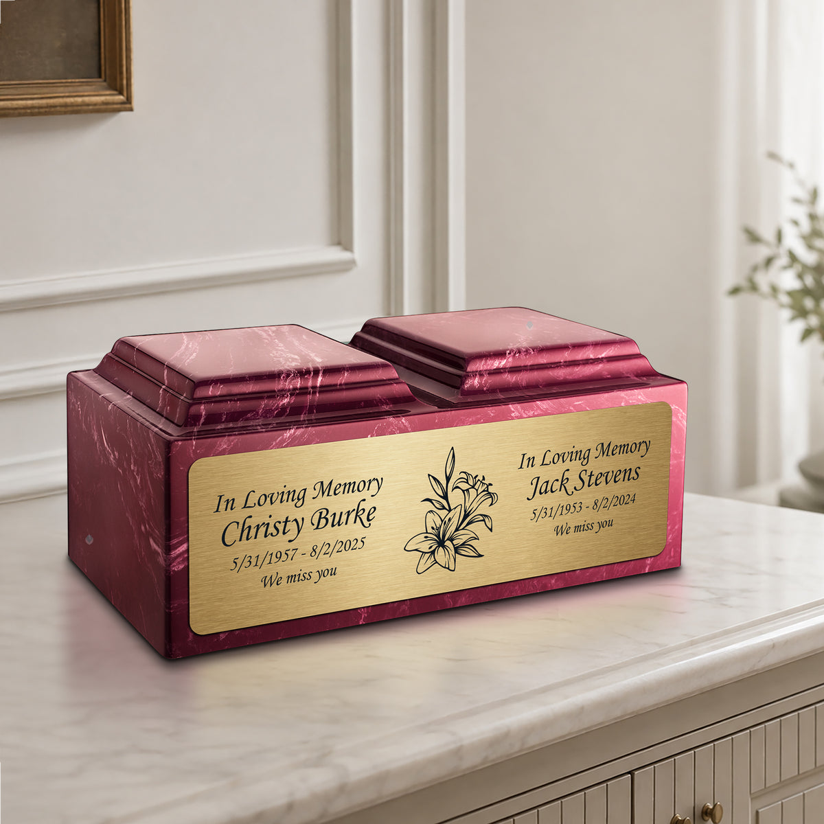 Adult Companion Custom Printed Berry Lily Cultured Marble Urns by MacKenzie