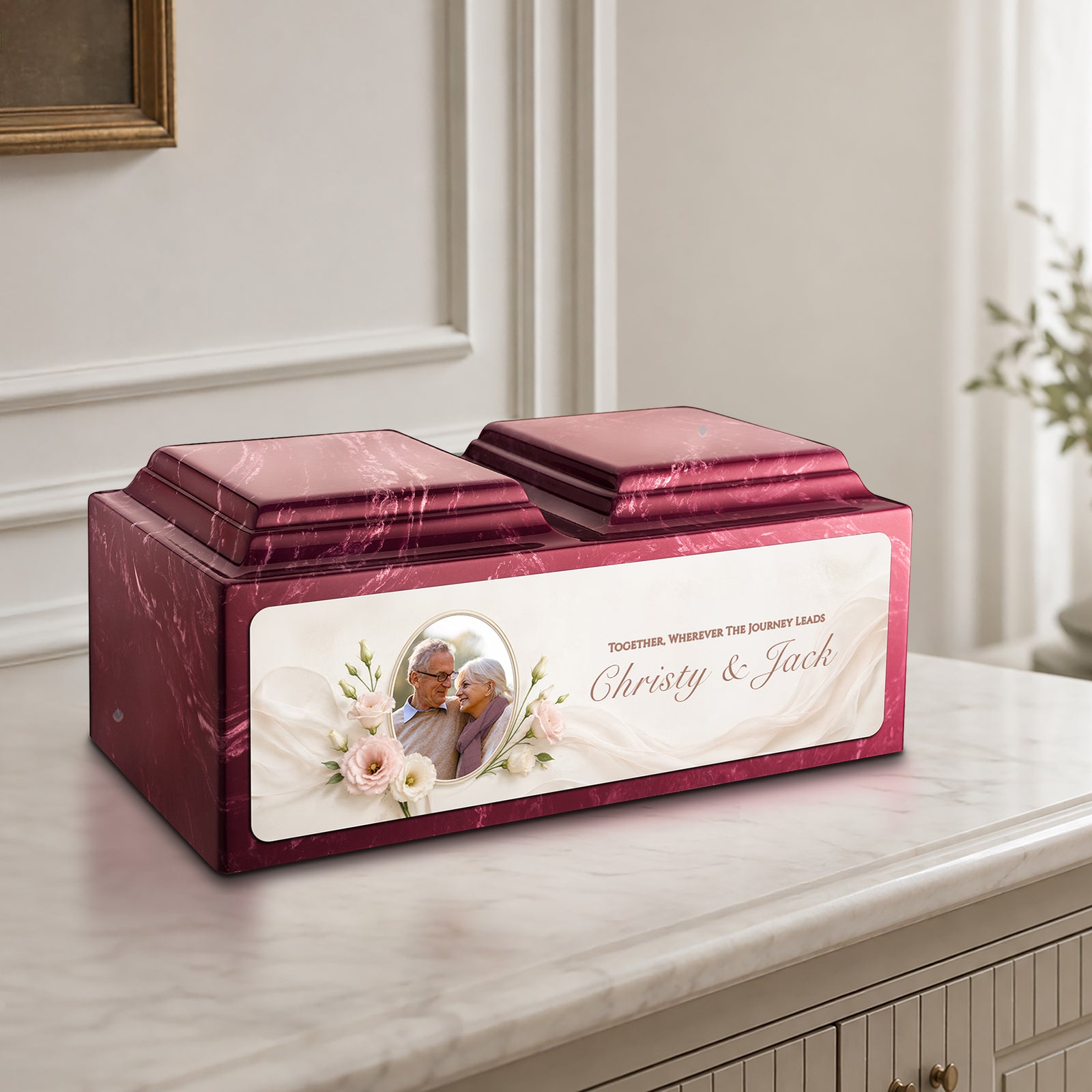 Adult Companion Custom Flower Couple Portrait Memorial Berry Cultured Marble Urns by MacKenzie