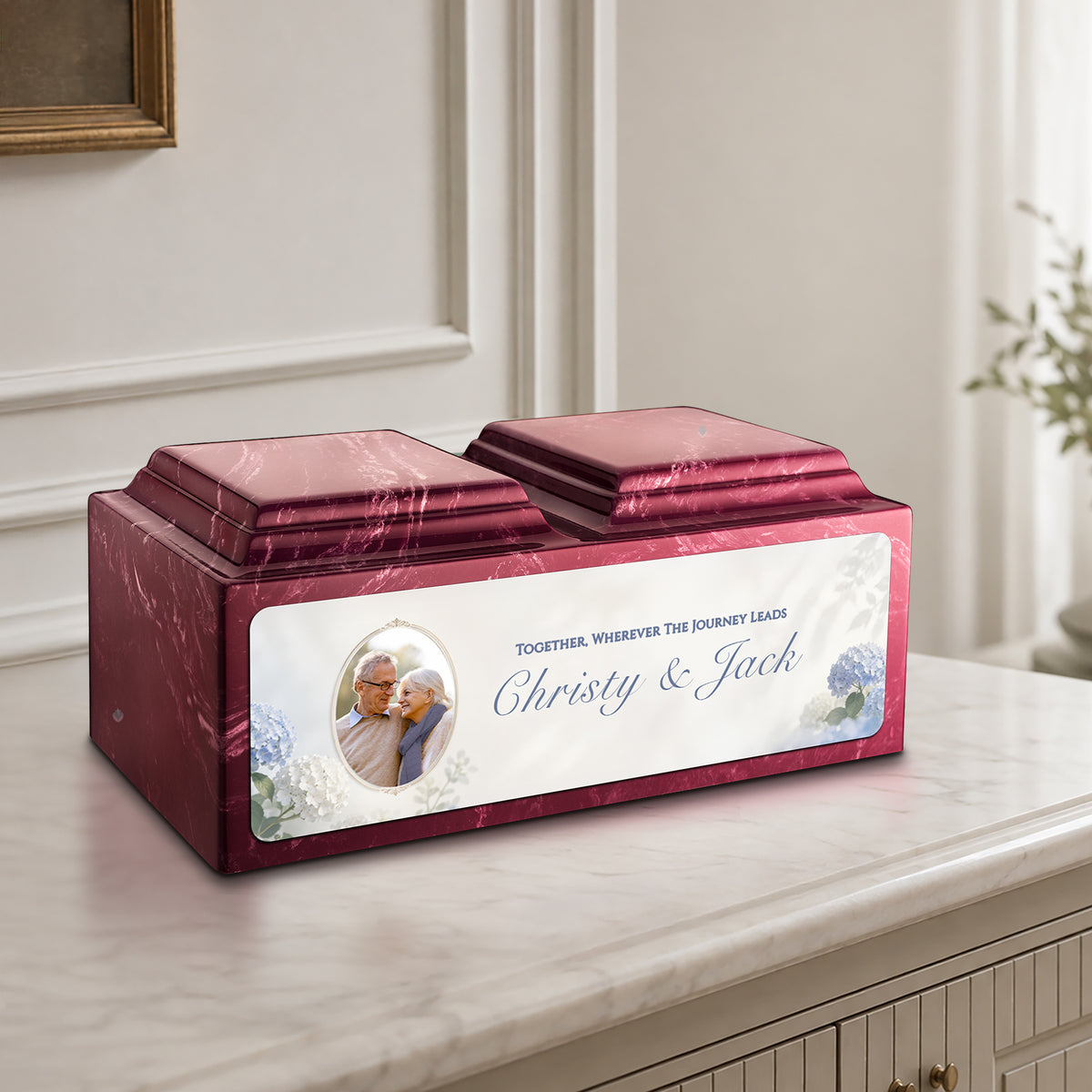 Adult Companion Custom Flower Couple Portrait Berry Cultured Marble Urns by MacKenzie