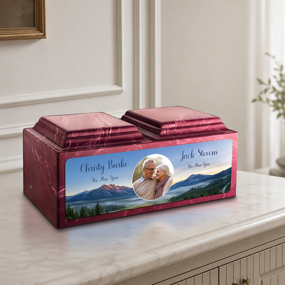 Adult Companion Custom Mountains Couple Portrait Memorial Berry Cultured Marble Urns by MacKenzie