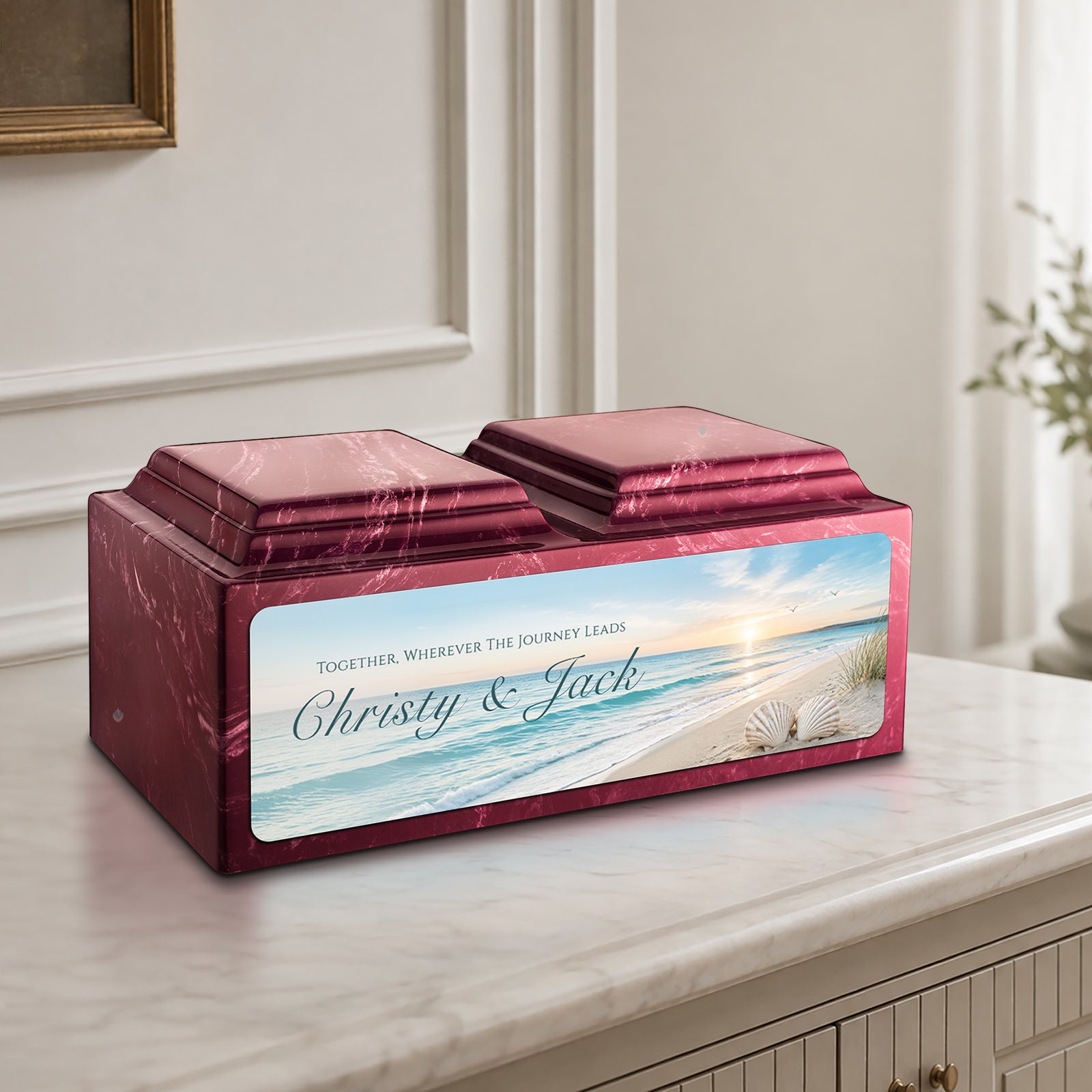 Adult Companion Custom Ocean Memorial Berry Cultured Marble Urns by MacKenzie