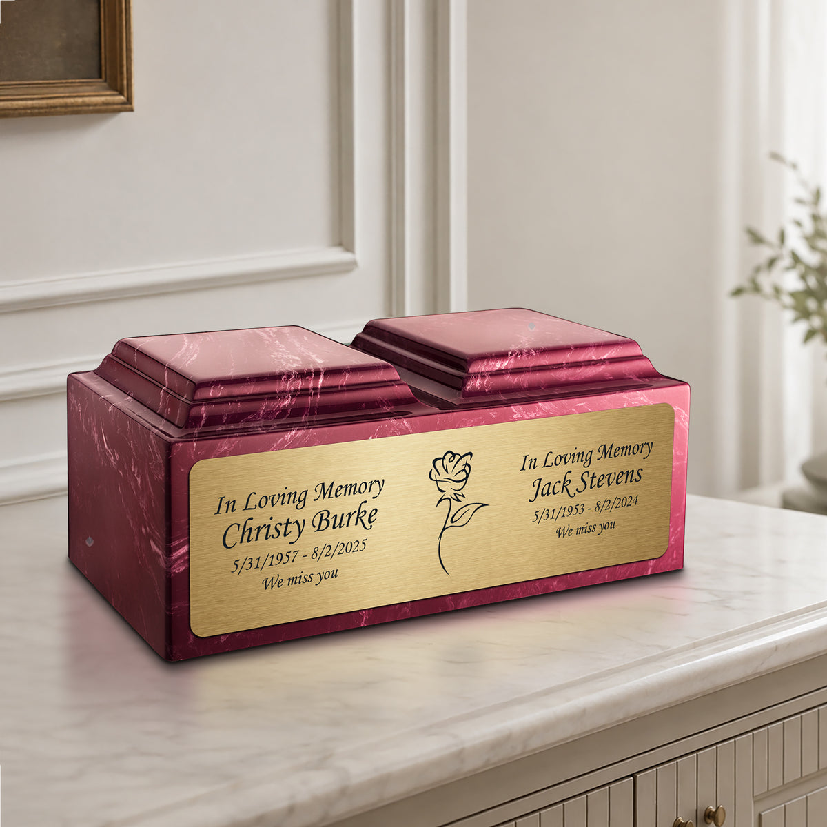 Adult Companion Custom Printed Berry Roses Cultured Marble Urns by MacKenzie