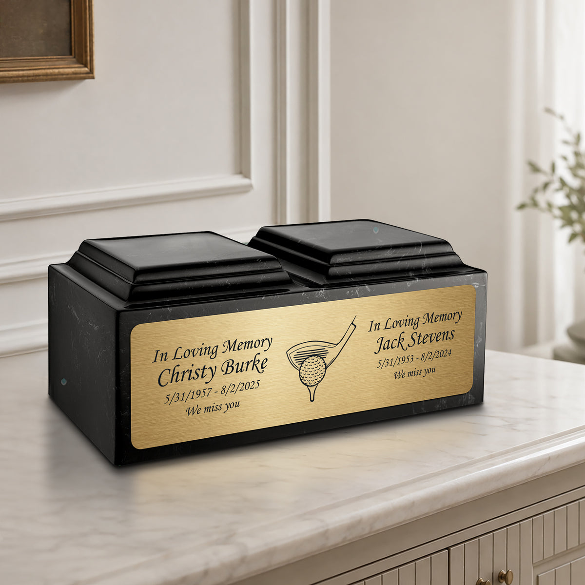 Adult Companion Custom Printed Black and White Golf Cultured Marble Urns by MacKenzie