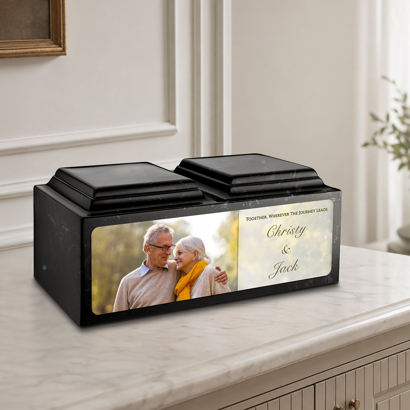 Adult Companion Custom Couple Portrait Black & White Cultured Marble Urns by MacKenzie