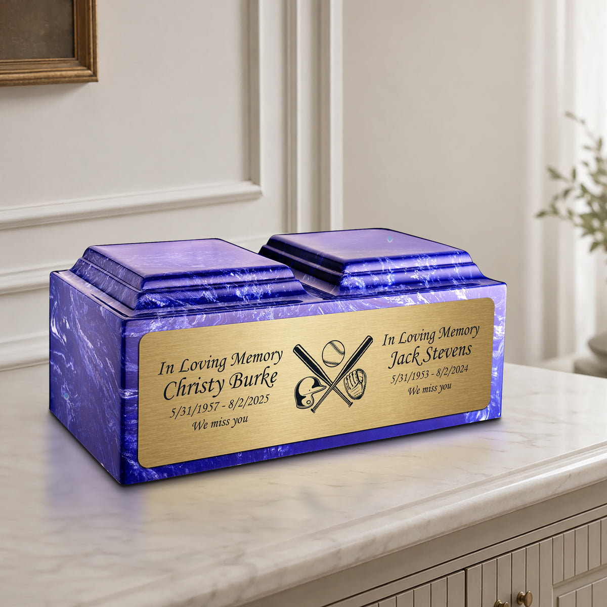 Adult Companion Custom Printed Cobalt Baseball Cultured Marble Urns by MacKenzie