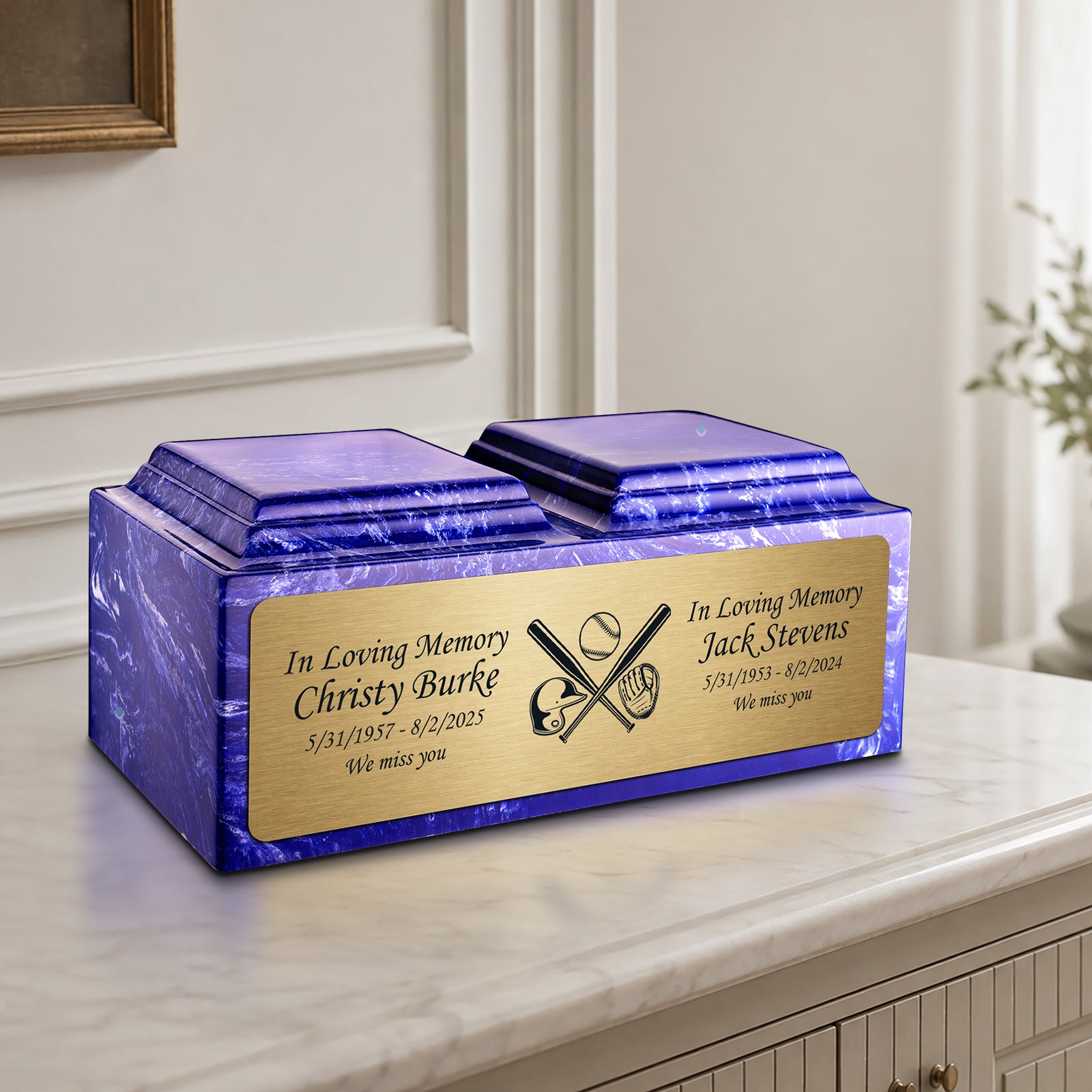Adult Companion Custom Printed Cobalt Baseball Cultured Marble Urns by MacKenzie