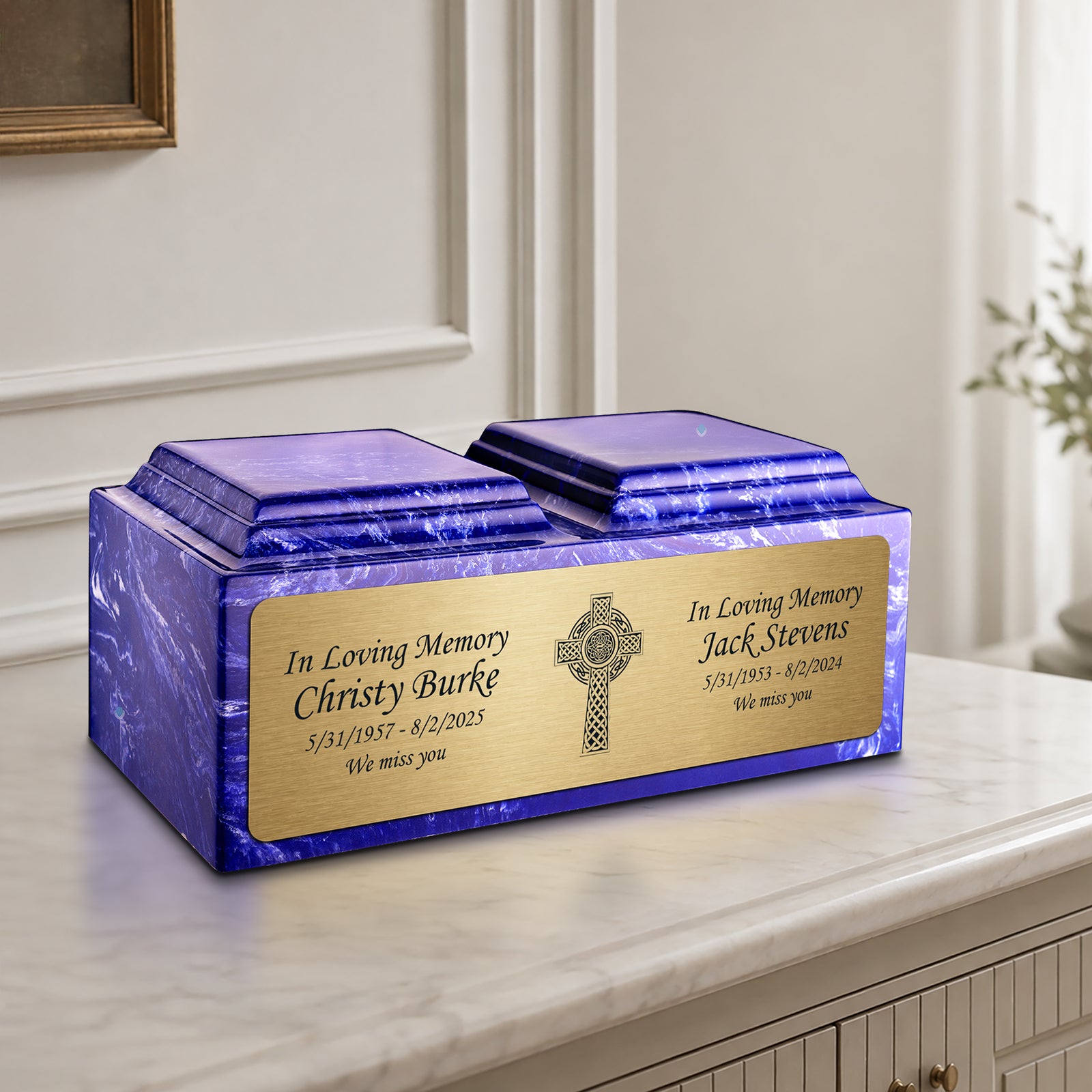 Adult Companion Custom Printed Cobalt Celtic Cross Cultured Marble Urns by MacKenzie