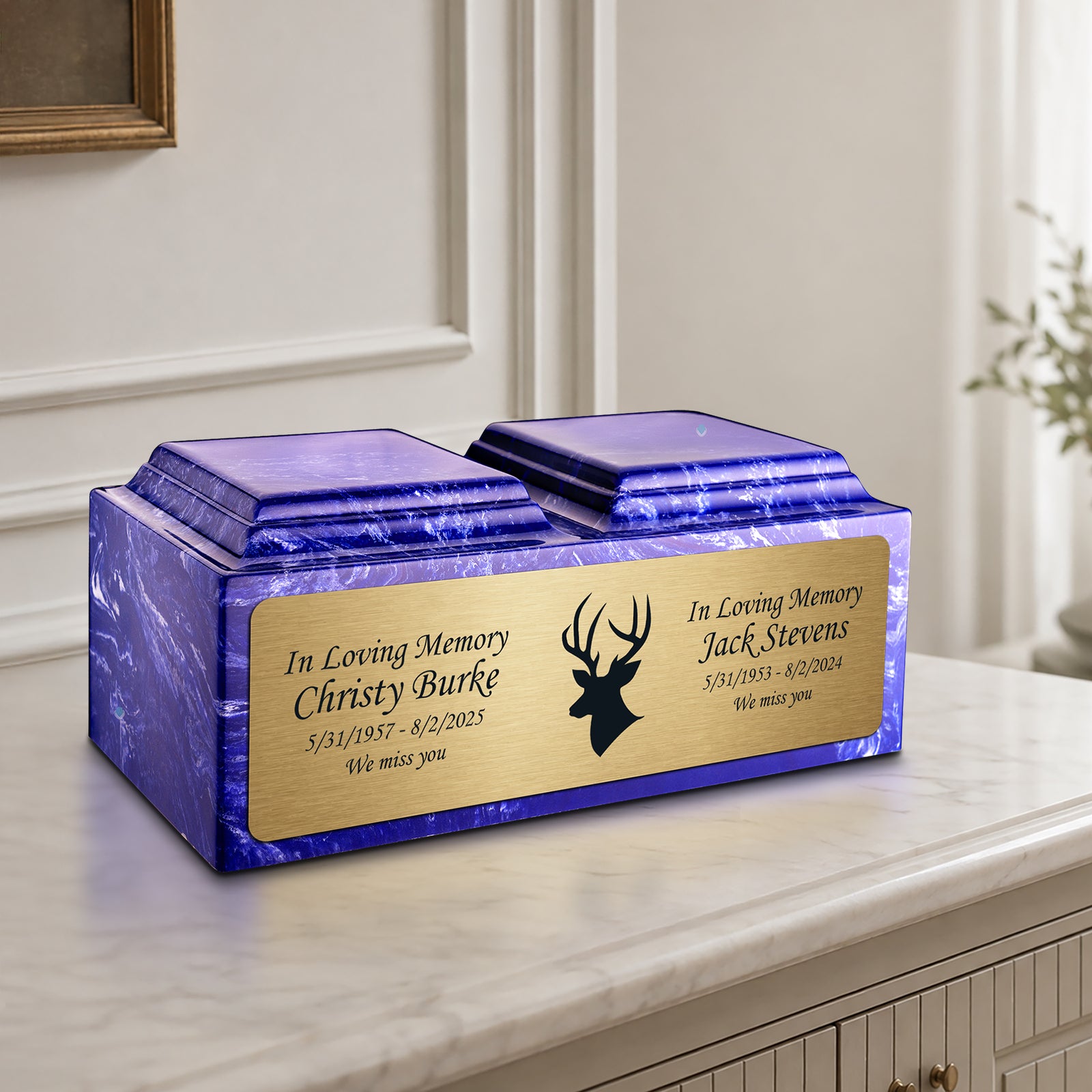 Adult Companion Custom Printed Cobalt Deer Cultured Marble Urns by MacKenzie