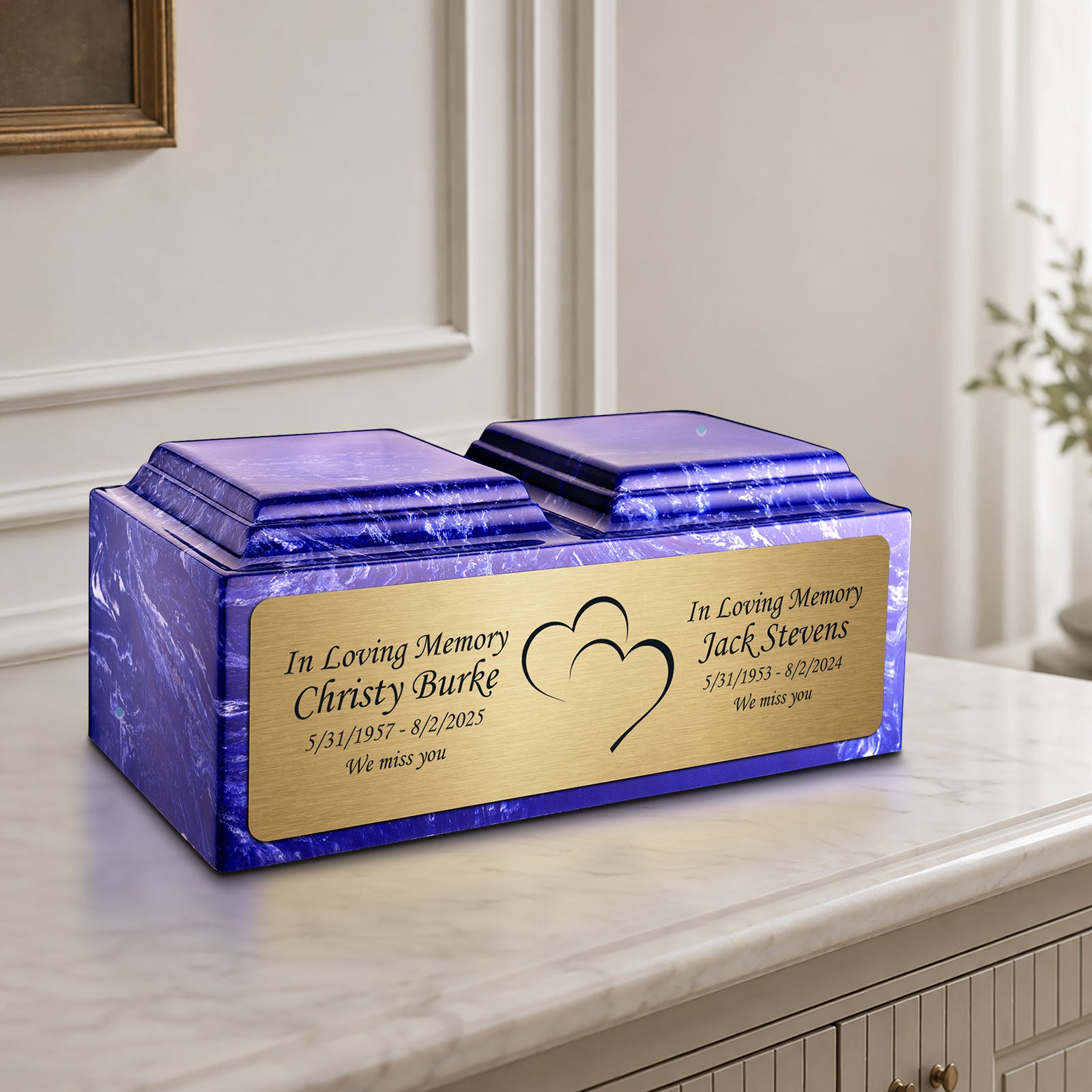 Adult Companion Custom Printed Cobalt Heart Cultured Marble Urns by MacKenzie