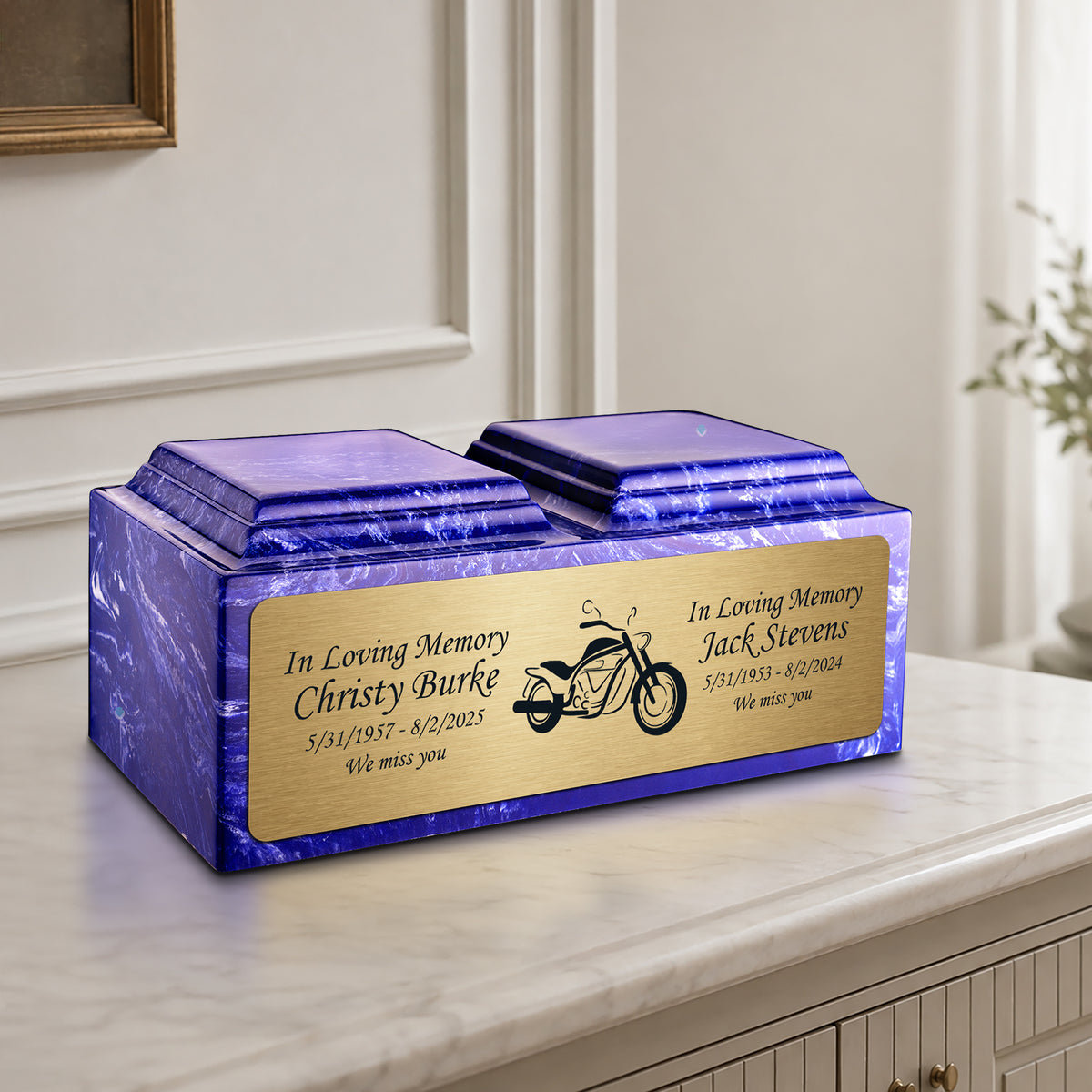Adult Companion Custom Printed Cobalt Motorcycle Cultured Marble Urns by MacKenzie