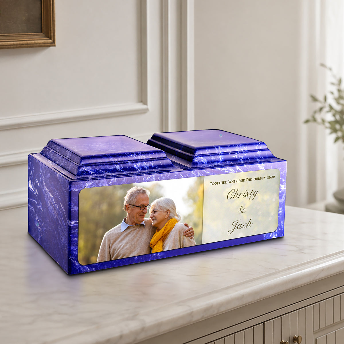 Adult Companion Custom Couple Portrait Cobalt Cultured Marble Urns by MacKenzie