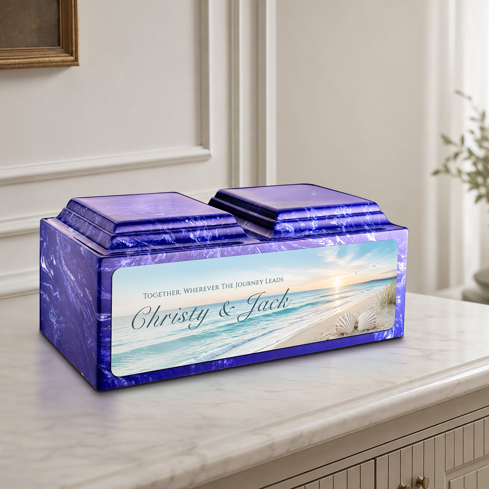 Adult Companion Custom Ocean Memorial Cobalt Cultured Marble Urns by MacKenzie