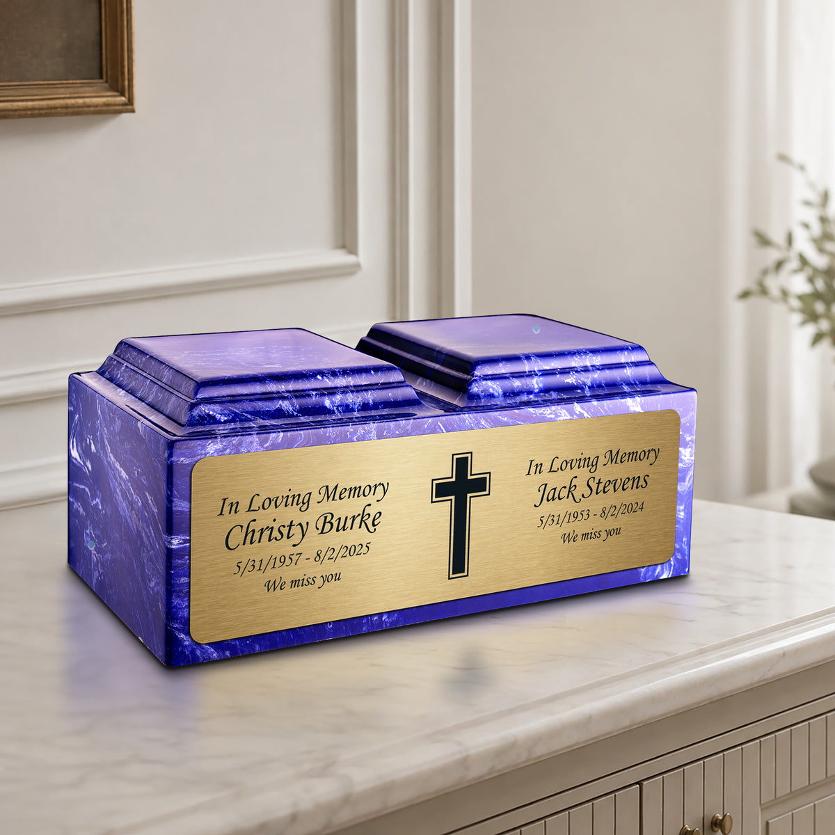 Adult Companion Custom Printed Cobalt Simple Cross Cultured Marble Urns by MacKenzie