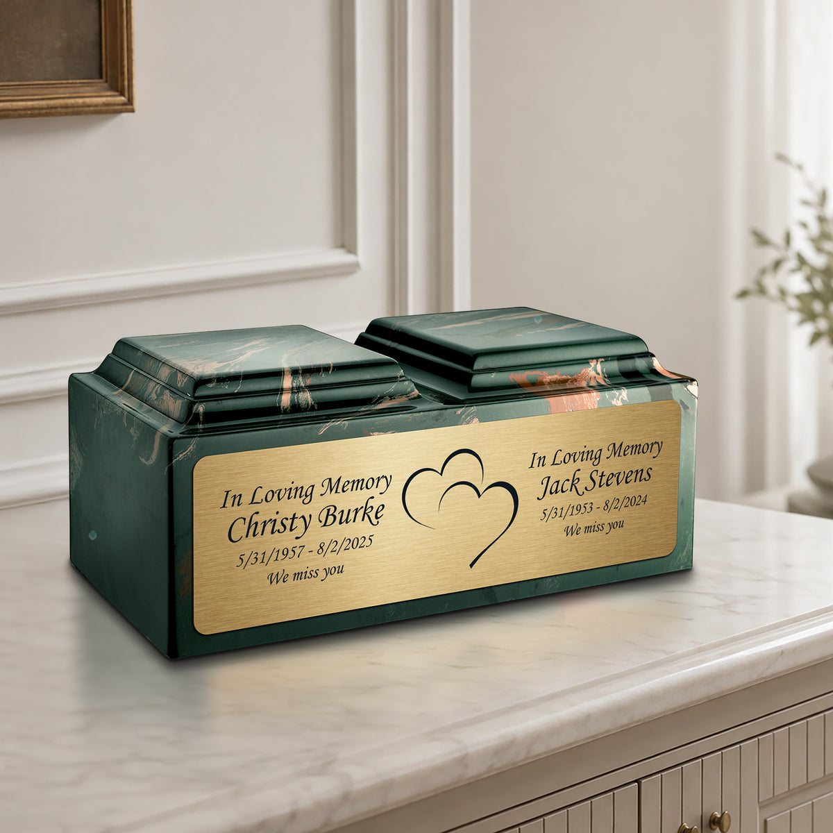 Adult Companion Custom Printed Camo Heart Cultured Marble Urns by MacKenzie
