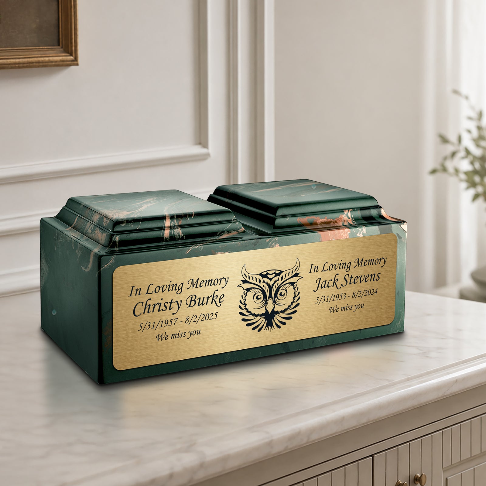 Adult Companion Custom Printed Camo Owl Cultured Marble Urns by MacKenzie