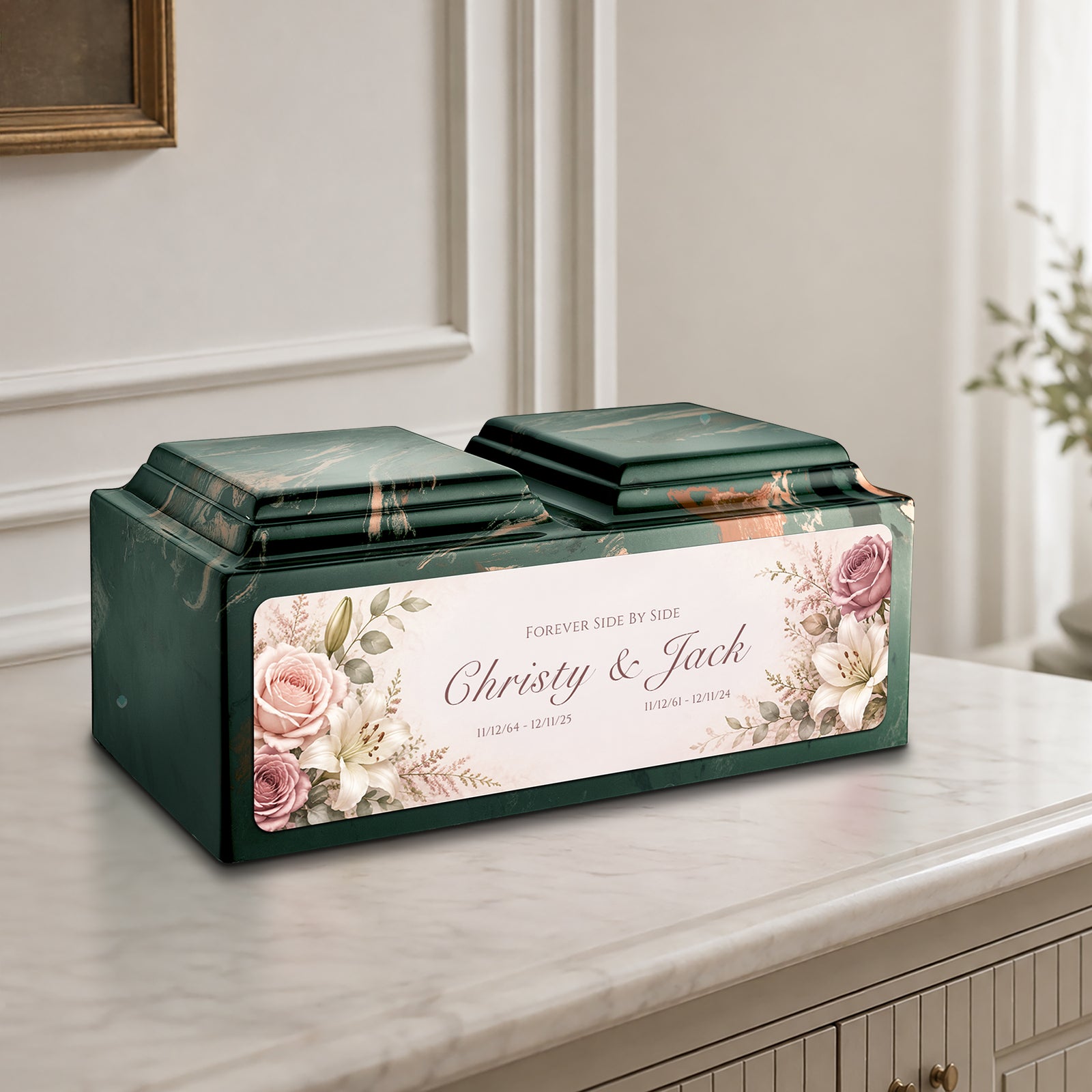 Adult Companion Custom Flower Printed Camo Cultured Marble Urns by MacKenzie