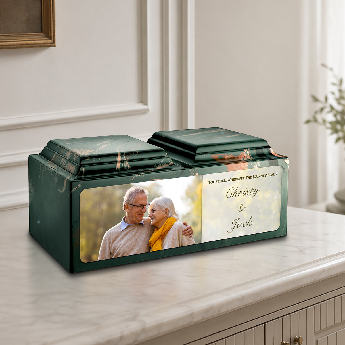 Adult Companion Custom Couple Portrait Camo Cultured Marble Urns by MacKenzie