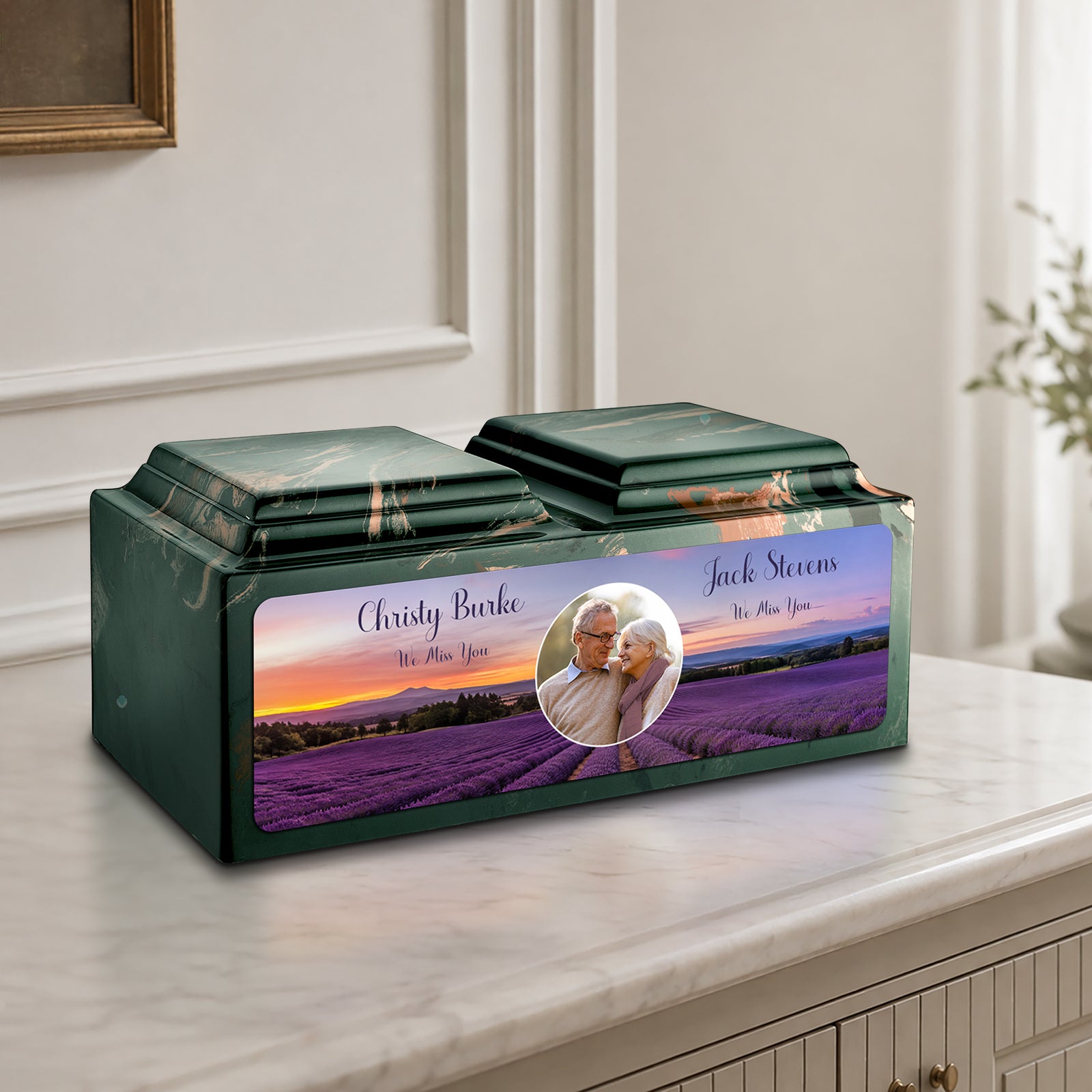 Adult Companion Custom Lavender Couple Portrait Memorial Camo Cultured Marble Urns by MacKenzie