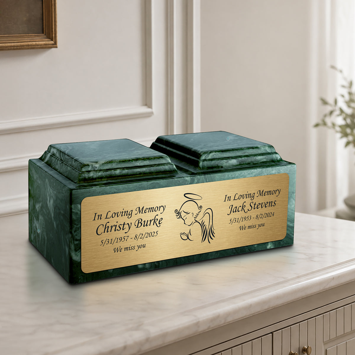 Adult Companion Custom Printed Evergreen Angel Cultured Marble Urns by MacKenzie